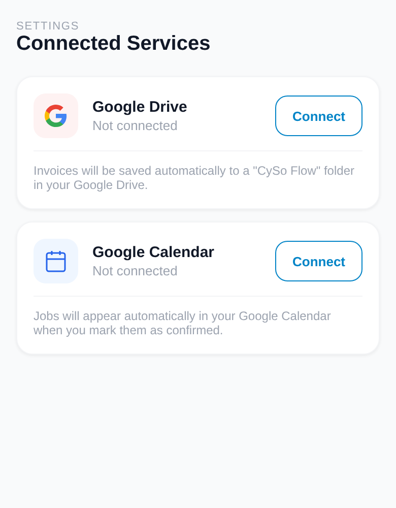 Settings Google Connect